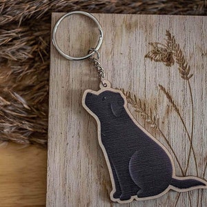 Labrador Wooden Dog Keyring Black