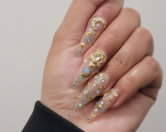 Sailor Moon Inspired Press On Nails | Anime Nails| Soft Gel Press on Nails | Pink Press on nails | Kawaii Press on Nails | Glitter Nails