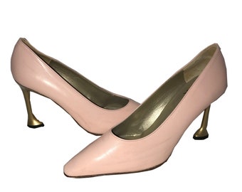 Charles Jourdan Vintage Peach with Gold Heel Leather Pumps Size 6