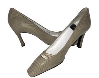 Charles Jourdan Taupe Suede Croc-Embossed Pumps  Size 5.5