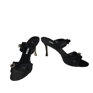 Manolo Blahnik Black Satin Embellished Sandals Size 6