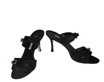 Manolo Blahnik Black Satin Embellished Sandals Size 6