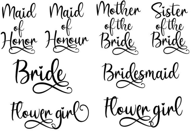 Download 8 Bridal Party Cutting Files Cricut Brother Silhouette SVG ...
