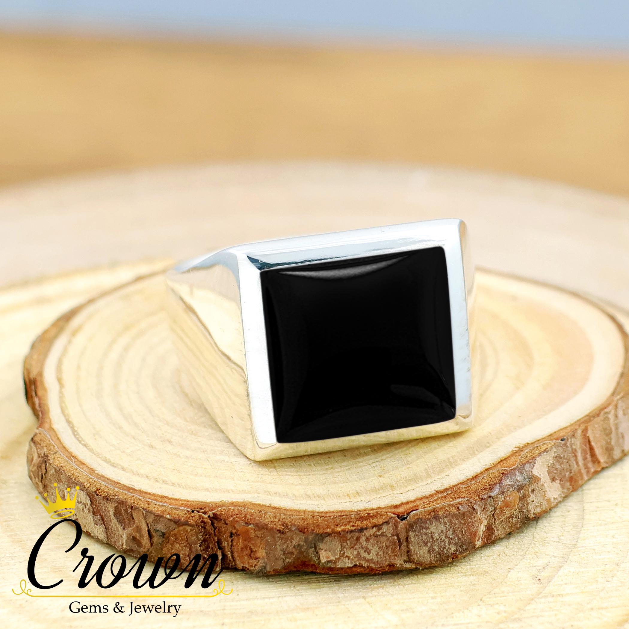 Black Onyx Square Signet Mens Ring: 925 Sterling Silver Handmade