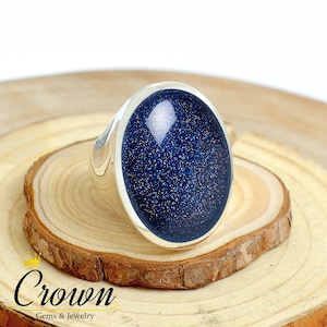 Blue Goldstone Men&#39;s Ring, Simple Men Ring, Wedding Mens Ring, 925 Sterling Silver Ring, Oval Shape Men Ring, Gift for Him, Fathers Day Gift