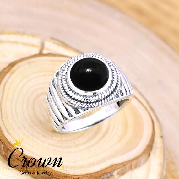 Black Onyx Designer Mens Ring: 925 Sterling Silver Handmade