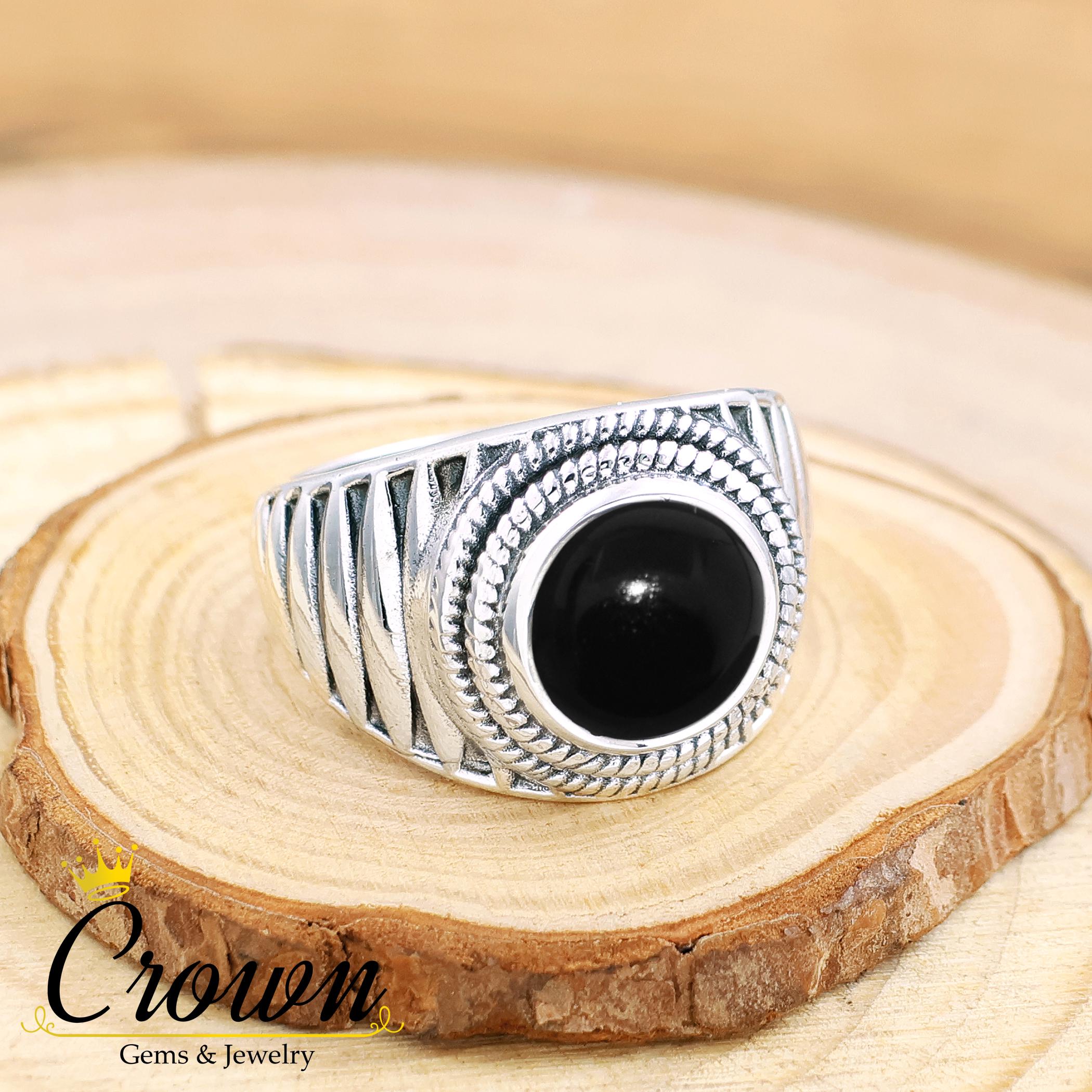 Black Onyx Designer Mens Ring: 925 Sterling Silver Handmade