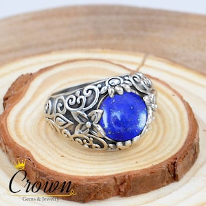 Lapis Lazuli Ring, Lotus Cocktail Ring, Flower Ring, 925 Sterling Silver Flower Ring, Floral Band Ring, Silver Wedding Ring, Nature Ring