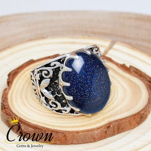 Blue Goldstone Men&#39;s Ring, Turkish Men&#39;s Ring, Punk Men&#39;s Ring, Men&#39;s Ring Silver, Mens Jewelry, Handmade Men&#39;s Ring, Sterling Silver Ring