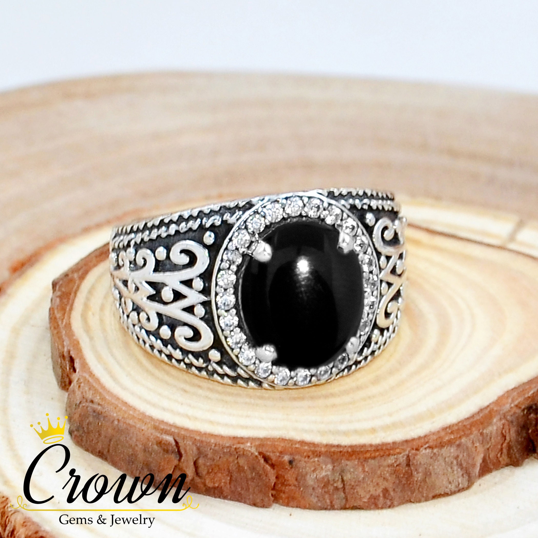 Black Onyx CZ Ring: Turkish 925 Sterling Silver Mens Ring - Etsy