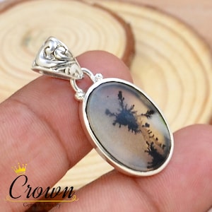 Scenic Dendritic Agate Pendant, Dendritic Agate Pendant, 925 Sterling Silver Pendant, Dendrite Agate Pendant, Shazar Dendritic Agate Pendant