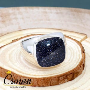 Blue Goldstone Men&#39;s Ring, Silver Men&#39;s Ring, Cushion Shape Men&#39;s Ring, Handmade Men&#39;s Ring, 925 Sterling Silver Men Ring, Signet Men&#39;s Ring