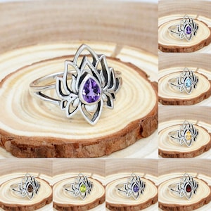 Lotus Flower Ring, Begin Again Lotus Flower Ring, Lotus Ring, Birthstone Ring, Begin Again Ring, Gift for Girls, Floral Ring, Promise Ring
