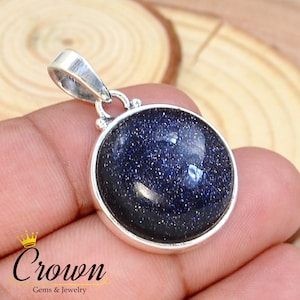 Blue Sandstone 925 Sterling Silver Pendant - Boho Statement Jewelry