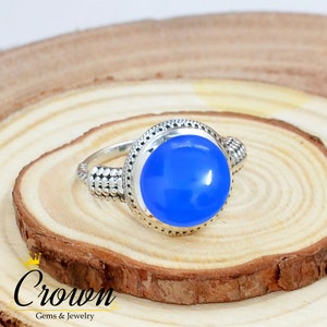 Blue Chalcedony Statement Ring: Handmade 925 Sterling Silver Filigree