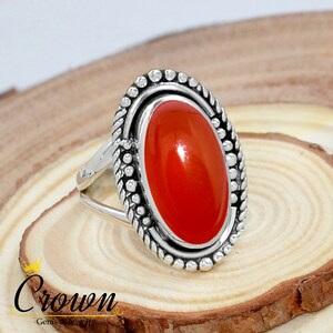 Red Onyx Sterling Silver Ring: Filigree Boho Statement Jewelry