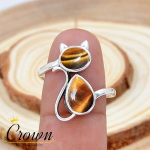 Tiger Eye Cat Ring: 925 Sterling Silver Bohemian Jewelry