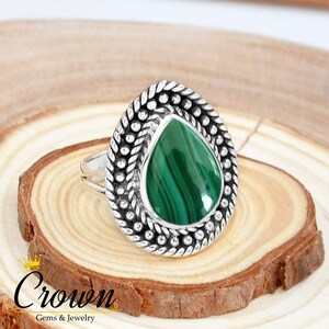 Filigree Malachite Ring: Handmade 925 Sterling Silver Gemstone