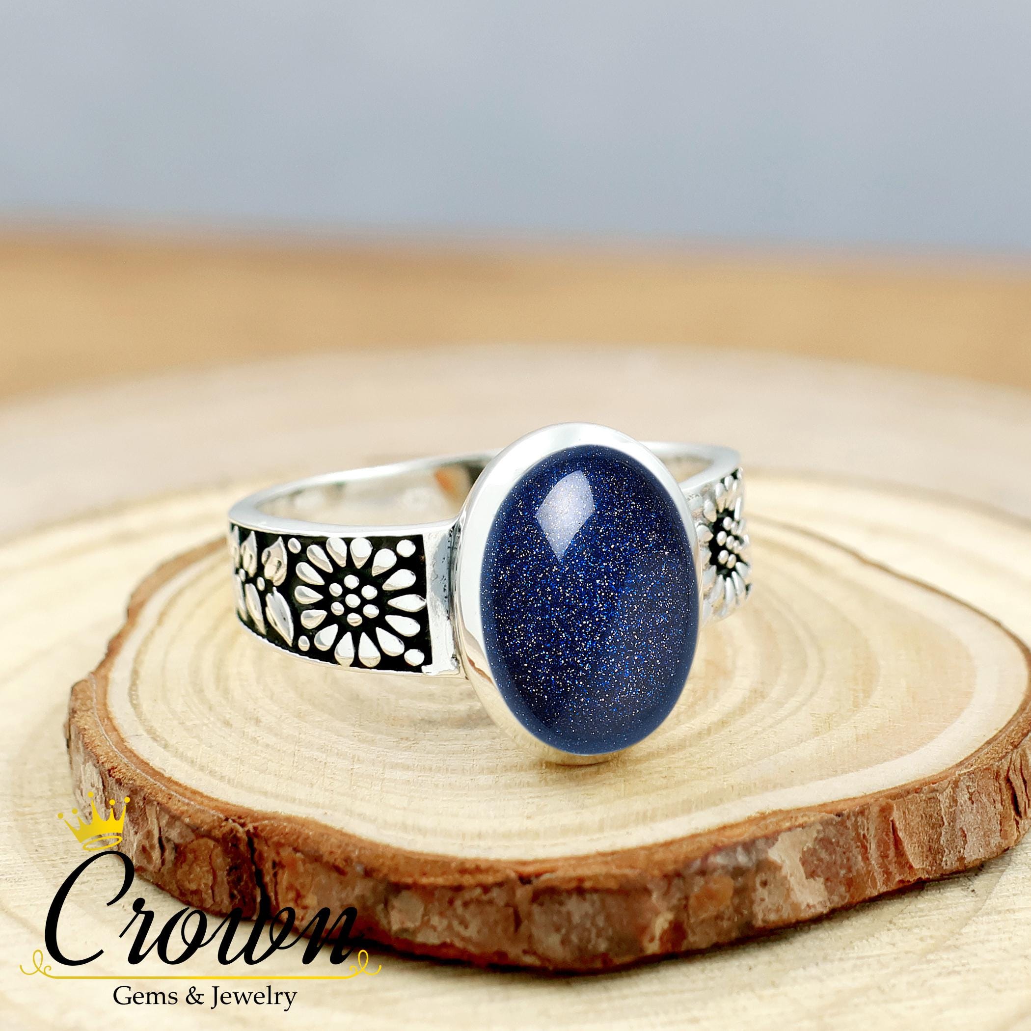 Bague Fleur Argent 925 – Pierres Bleues – Bijou Fantaisie Vintage
