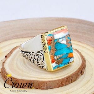 Oyster Turquoise Sterling Silver Men&#39;s Ring: Turkish Design