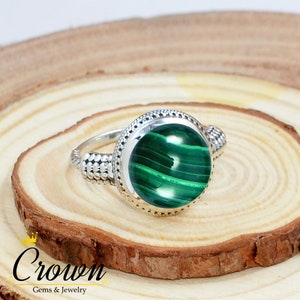 Handmade Filigree Malachite Ring: 925 Sterling Silver Statement Ring