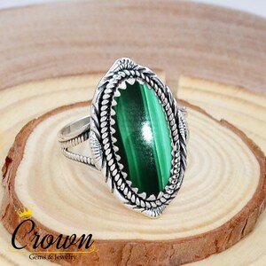 Handmade Filigree Malachite Ring: 925 Sterling Silver Gemstone Jewelry