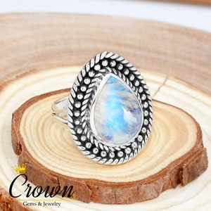 Rainbow Moonstone Ring, Women Ring, 925 Sterling Silver Ring, Filigree Ring, Gemstone Ring, Promise Ring, Dainty Ring, Handmade Silver Ring