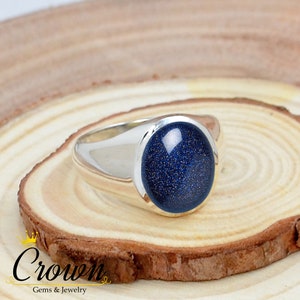 Blue Sandstone Mens Ring, 925 Sterling Silver Ring, Silver Men&#39;s Ring, Stylish Mens Ring, Simple Mens Ring, Blue Goldstone Ring Gift for Him