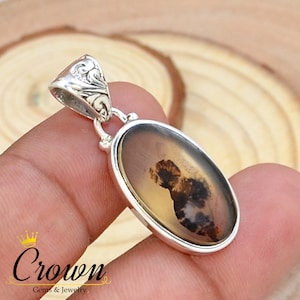 Scenic Dendritic Agate Pendant, Dendritic Agate Pendant, 925 Sterling Silver Pendant, Dendrite Agate Pendant, Shazar Dendritic Agate Pendant