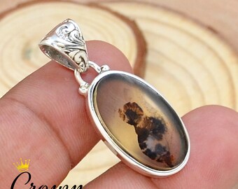 Scenic Dendritic Agate 925 Sterling Silver Pendant