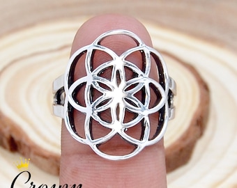 Handmade Sterling Silver Flower of Life Ring: Sacred Geometry Jewelry