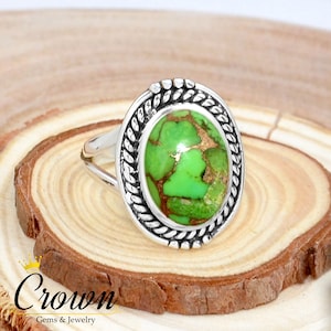 Green Copper Turquoise Ring: Filigree Sterling Silver, Handmade