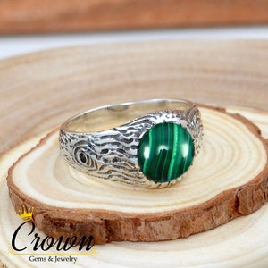 Malachite Tree Bark Ring, Nature Inspired Ring, Tree Bark Design Ring, Textured Wedding Ring for Men and Women, Tree Bark Texture Ring