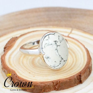 White Howlite Ring: Handmade 925 Sterling Silver, Boho Hippie Jewelry