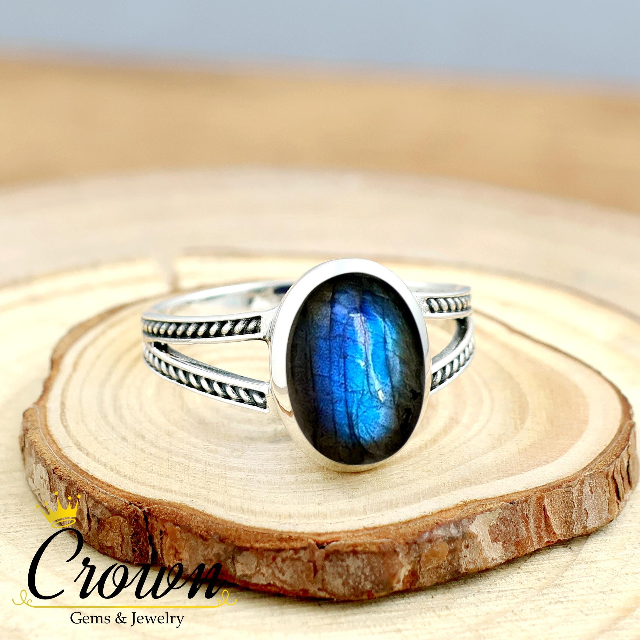 Labradorite Split Band Simple Ring: 925 Sterling Silver Handmade