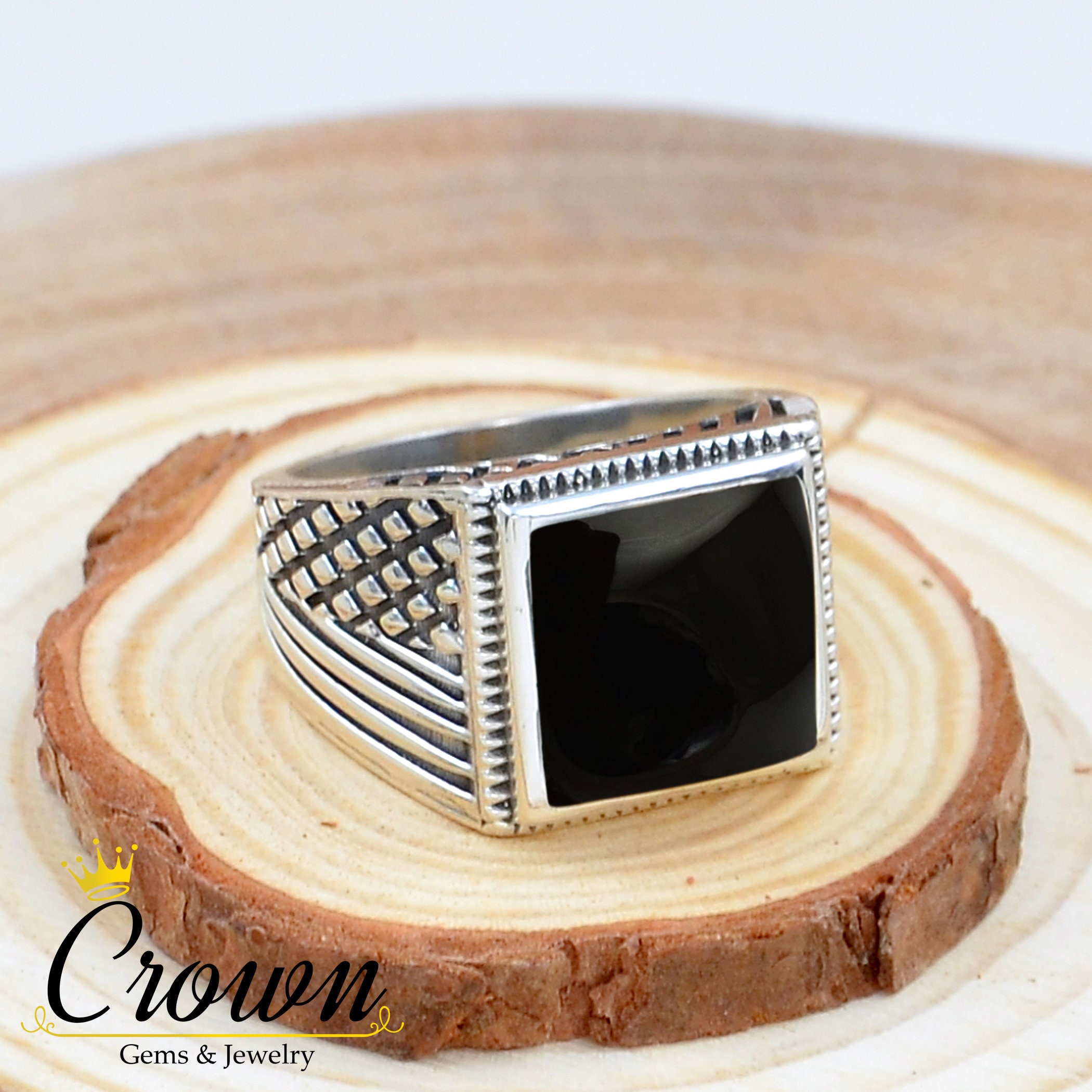 Black Onyx Sterling Silver Men's Ring: Handmade Designer Jewelry