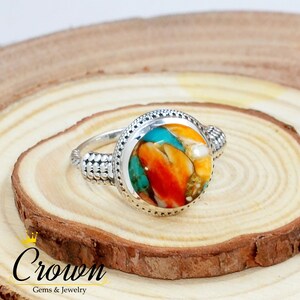 Oyster Copper Turquoise Ring, Spiny Oyster Turquoise Ring, 925 Sterling Silver Ring, Promise Ring, Filigree Ring, Anniversary Gift for Wife