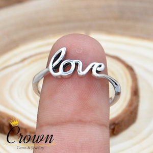 Bague script d'amour, bague amour en argent, bague texte amour, anneau amour simple, bague de promesse pour elle, bague de fiançailles minimaliste, cadeau pour fiancée
