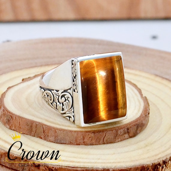 Tiger Eye Signet Ring: 925 Sterling Silver Turkish Design - Etsy