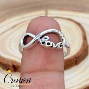 Sterling Silver Infinity Love Script Ring: Promise Ring