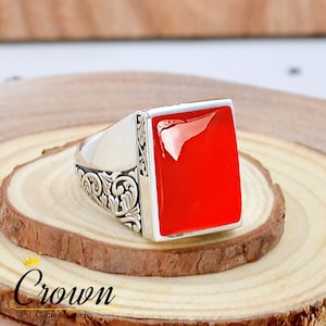 Red Onyx Signet Ring: Turkish Sterling Silver Men&#39;s Jewelry