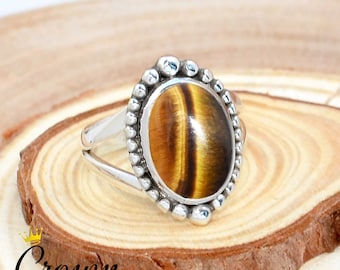 Filigree Tiger Eye Ring: Handmade 925 Sterling Silver, Bohemian Jewelry