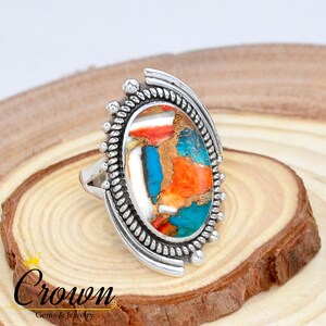Oyster Copper Turquoise Ring, Spiny Oyster Ring, 925 Sterling Silver Ring, Filigree Ring, Gemstone Ring, Handmade Silver Ring, Gift for Her