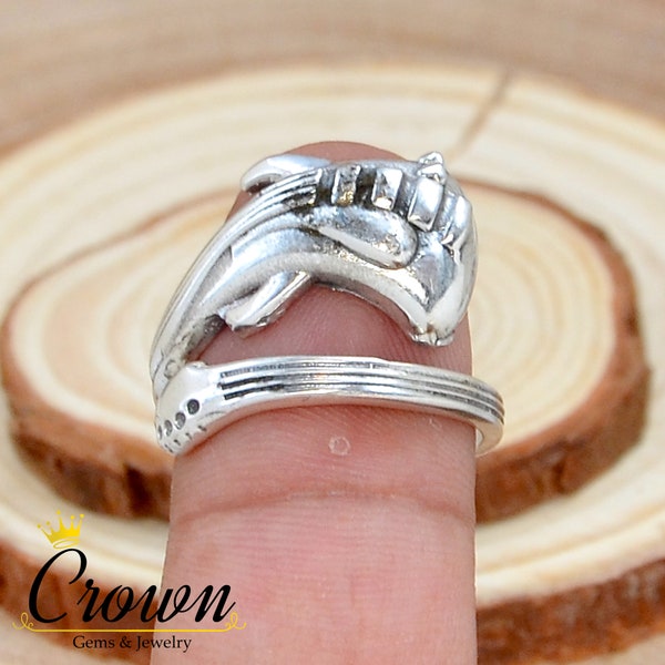 Bague de guitare, bague de guitare en argent sterling, bague mélomane, bague réglable, bague pour homme, bague garçon amoureux, bague en argent faite à la main, cadeau pour lui