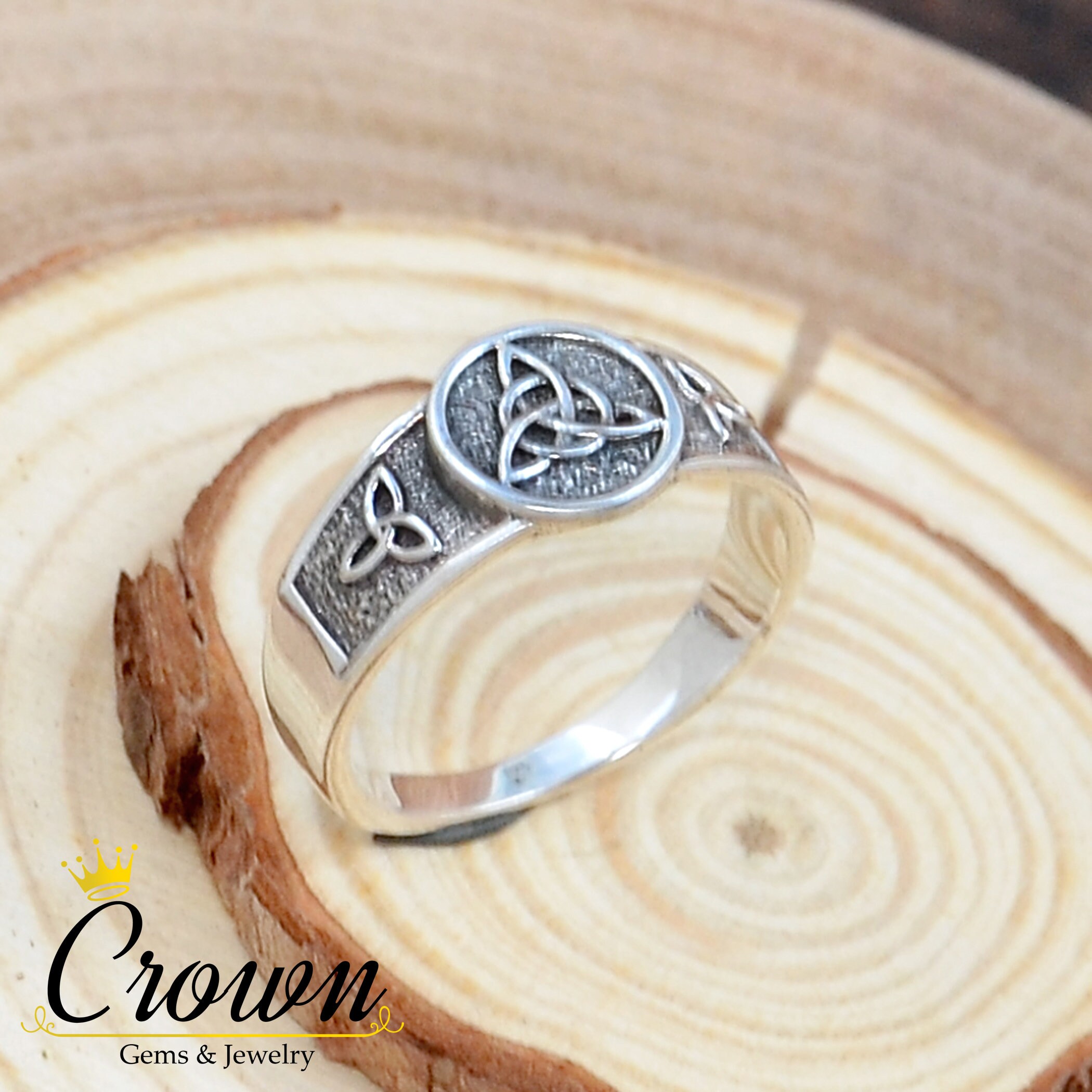Handmade Sterling Silver Triquetra Trinity Knot Ring - Unisex Celtic ...