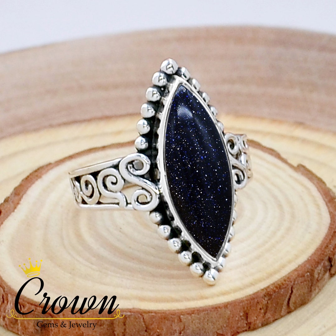 Handmade Blue Sandstone Ring: Filigree Sterling Silver Statement Ring ...