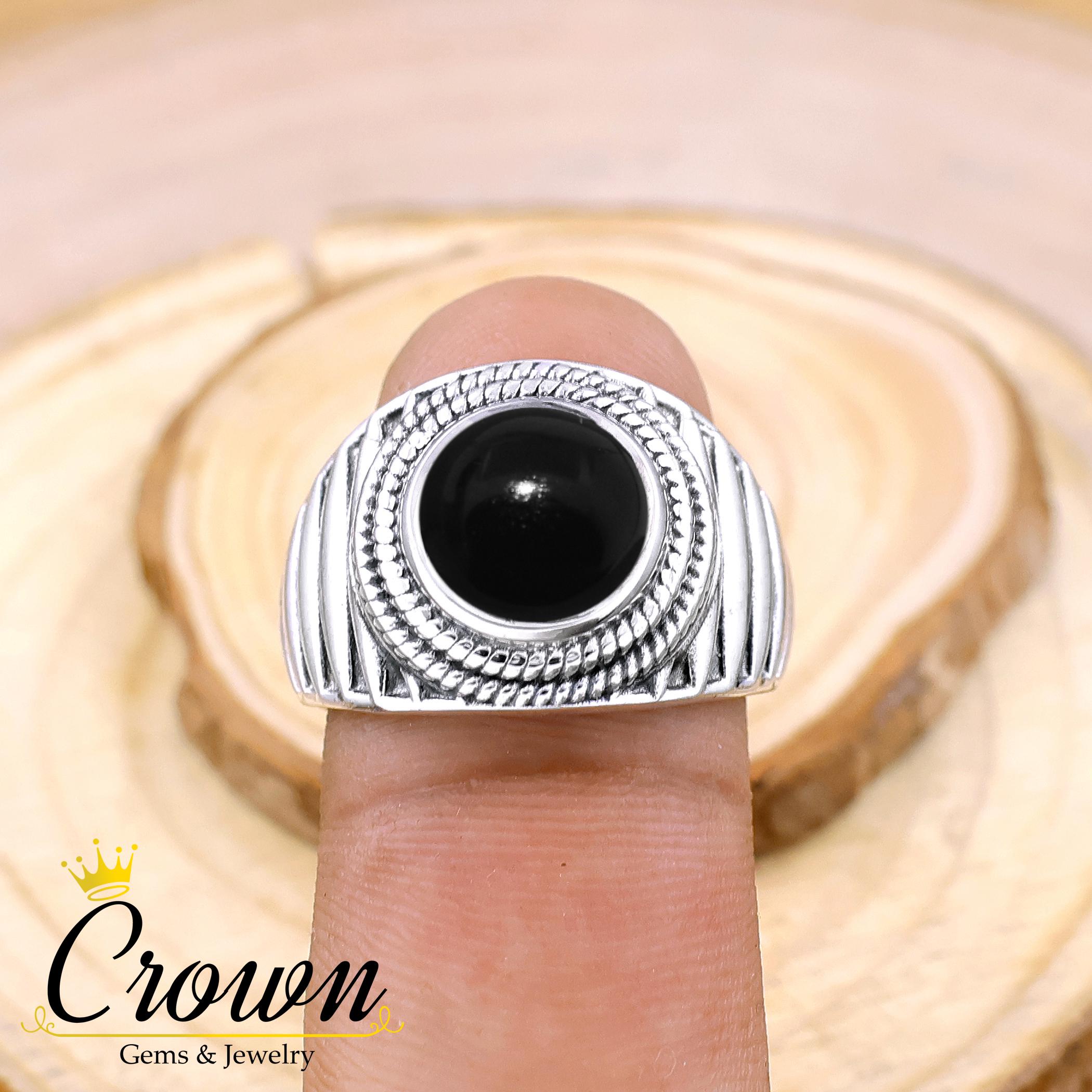 Black Onyx Designer Mens Ring: 925 Sterling Silver Handmade