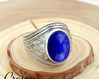 Lapis Lazuli Men's Ring: Sterling Silver Wedding Band