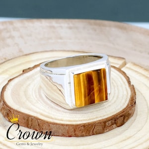 Tiger&#39;s Eye Sterling Silver Men&#39;s Ring: Square Signet