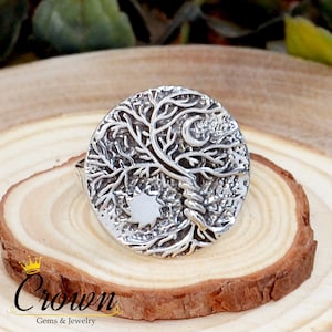 Sterling Silver Tree of Life Ring: Sun & Moon Nature Ring